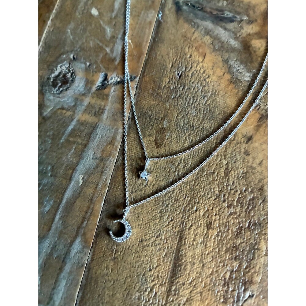 Child of Wild Star Moon Double Layered Necklace Silver Tone